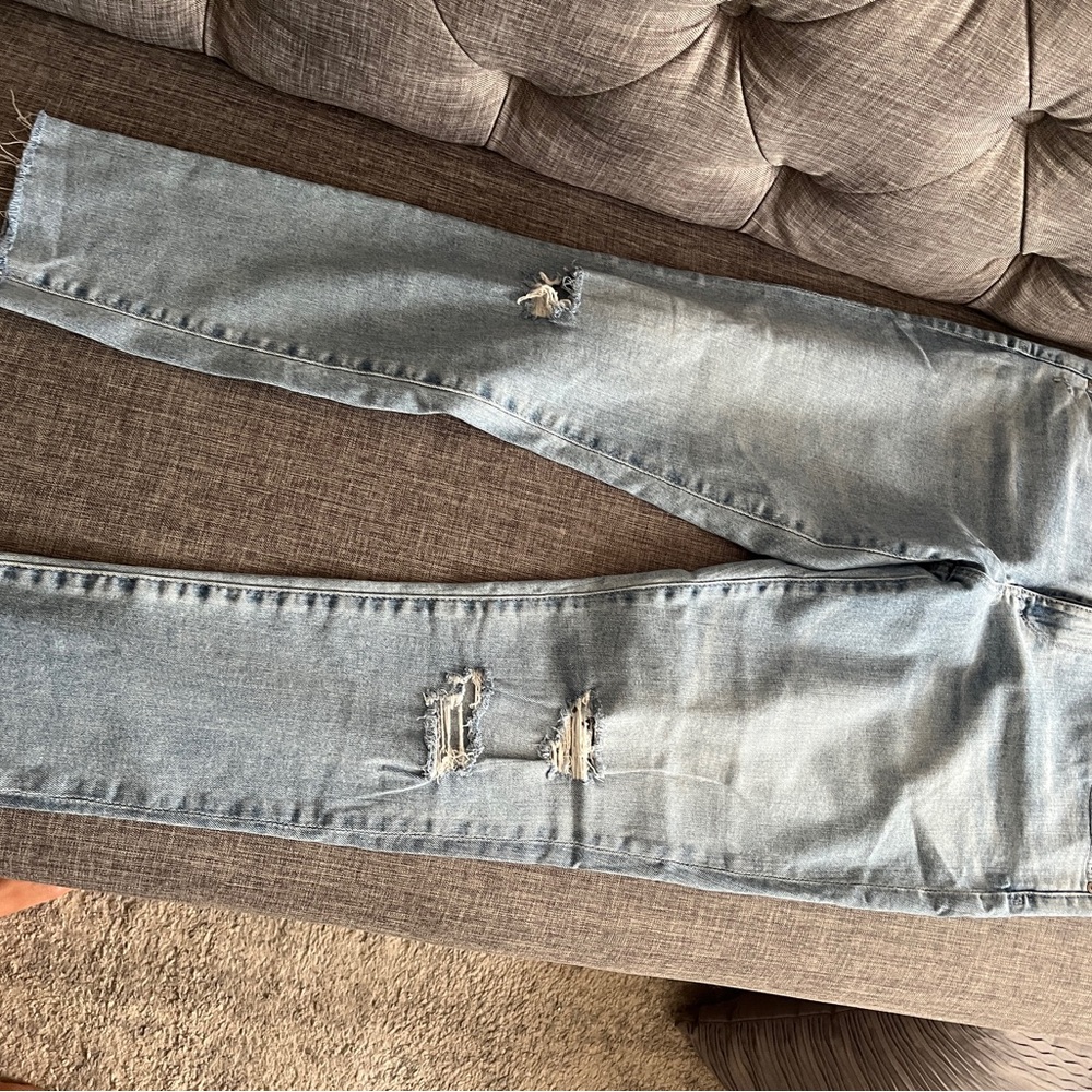 AG Adriano Goldschmied Light Blue Distressed Cropped Jeans